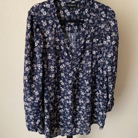 Lane Bryant, Floral Oversized Long Sleeve 1/2 Button Down, Size 22/24 - Picture 1 of 7